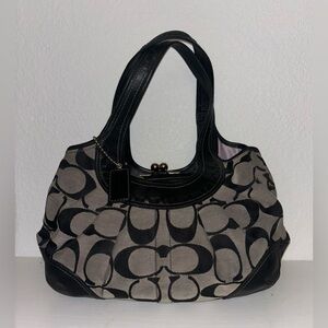 *COACH* Genuine Vintage Coach Handbag Canvas and Leather Hobo Bag Black.